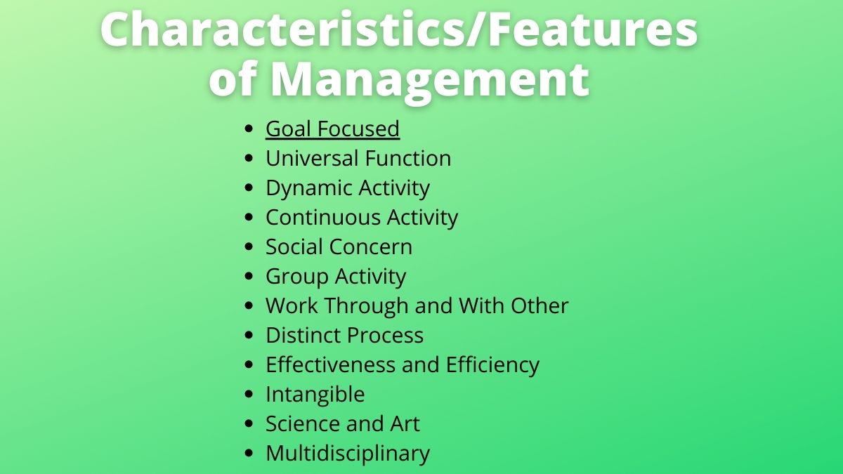 case study on characteristics of management